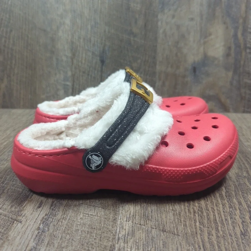 Crocs Classic Lined Santa Kids Clog 13 C13 Red Round Toe Christmas Slip On